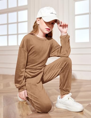 Image of Arshiner Girls 2 Piece Outfit Sweatsuits Set Kids Velour Sweatshirts & Sweatpants Tracksuits Set for Girls