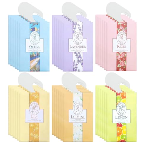 36 Pack Scented Sachet Bags Wardrobe Fresheners with Hanging Sachets Drawer Fresheners Include 6 Different Fragrances Natural Mothproof Agent for Wardrobes Cars and Drawers