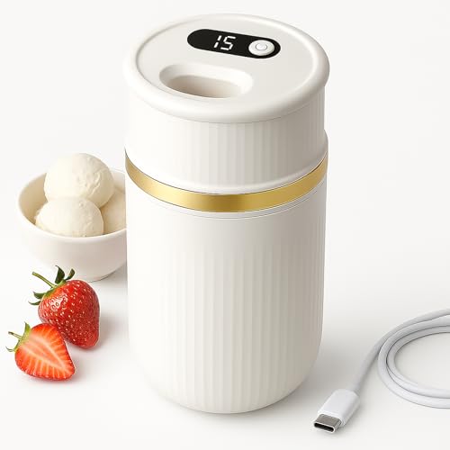 Rechargeable Portable Ice Cream Maker 0.4 Qt,Cordless Gelato, Sorbet & Frozen Yogurt Machine, Mini...