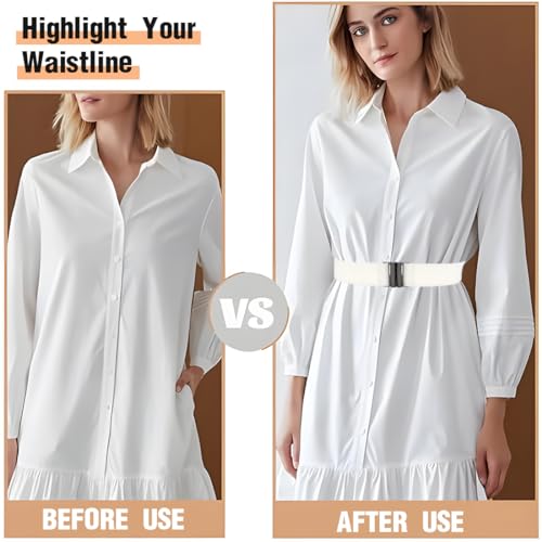 2 Pack Women's Stretch Waist Belts - Wide Adjustable Dress Belt (Black/White)3