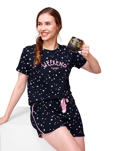 Image of LOTIK Women's Cotton Star Print Top & Shorts Nightwear Set