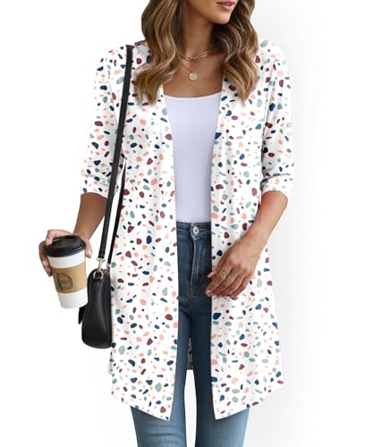 Image of YSYOKOW Womens Open Front Long Cardigan 3 /4 Sleeve Lightweight Knit Cardigan Casual Layering Spring Summer