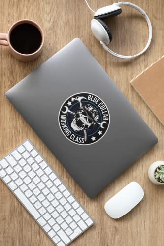 Image of Blue Collar Working Class Skull Sticker | Decal | 5 inches | Waterproof | for car Bumper, Truck etc
