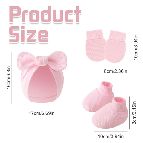 9 Pieces Newborn Baby Hat No Scratch Mittens and Socks Set Cotton Infant Hair Bow Turban Beanie Cap2