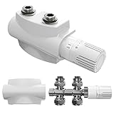 Meykoers Ventil-Armaturen Set Multiblock mit Thermostat (1 Stück) M30x1.5mm für Heizkörper, Anschlussarmatur Universal für Eck- und Durchgangsform 50mm Weiß mit dekorativer Abdeckung (Aussehen B)