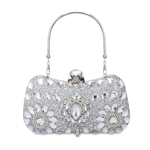 Simcat Women’s Clutch Purses Crystal Evening Bag, Sparkly Rhinestone Clutch Handbag for Bridal Wedding Party Prom (Silver)