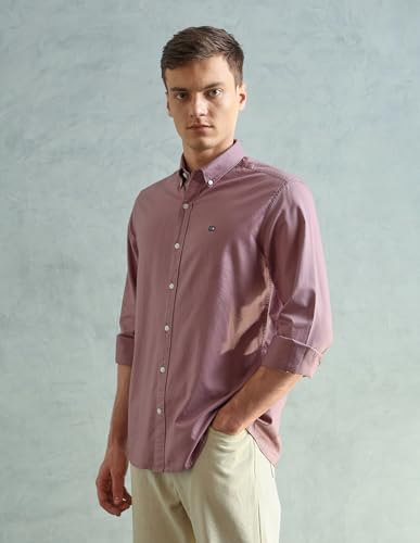 Image of Arrow Sport Solid Slim Fit Cotton Shirt for Men - Full Sleeve Mens Casual Shirts