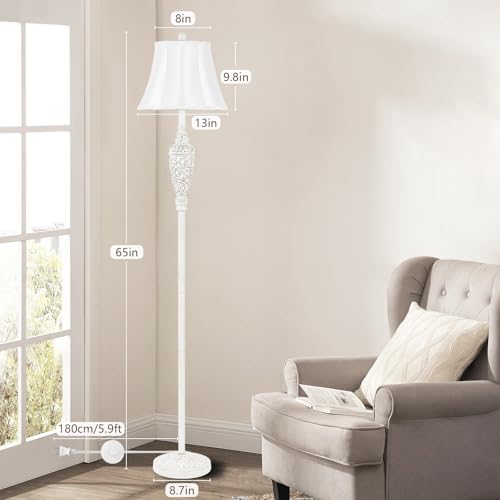 Sheetea Lámpara de pie vintage de 65 pulgadas con base tallada y tono blanco tradicional 6
