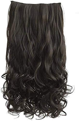 Inaaya Hair Extensions Clip in Straight Curly Wavy Thick Hairpiece For Women Pack Of 1 (curly dark brown)