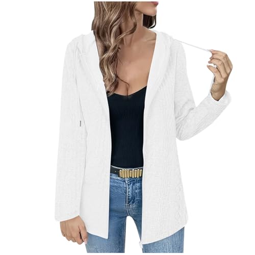 Women Long Sleeve Jacket Hooded Outfits for Women Loose Fit Crochet Striped Hooded Cardigan Basic Fall Winter 2025