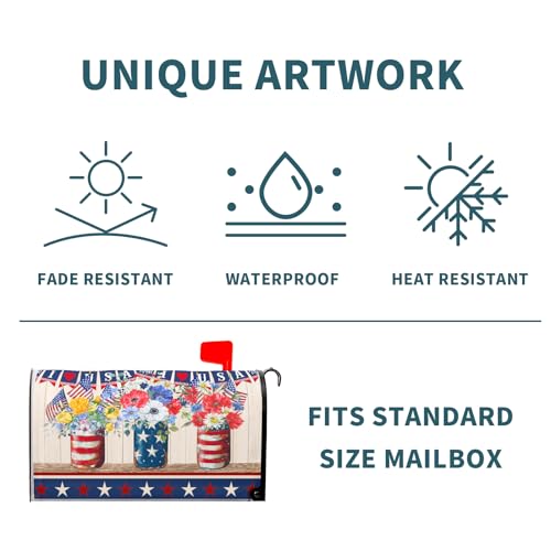 Image of America Forever Patriotic Mailbox Cover Red White Blue Floral Mailbox Covers Magnetic Standard Size 18 inchX21 inch 4th of July American Flag Decorative MailWrap Post Letter Box Cover for Outdoor Decor