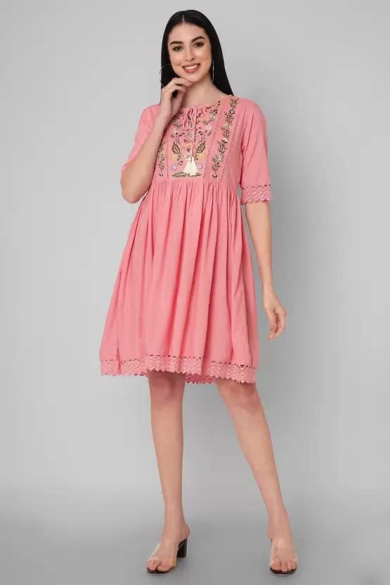 Image of Women Rayon Casual Wear A- Line Dress for Girl /Women /Ladies