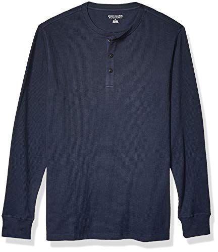 Amazon Essentials Men's Slim-Fit Long-Sleeve Waffle Henley, Navy, Medium