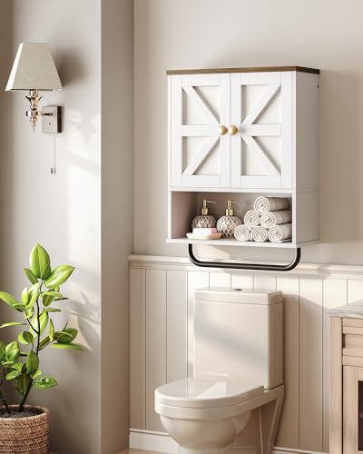 Bathroom-Wall-Cabinet-Medicine-Cabinet-with-Open-Partition-and-Towel-Bar-Rustic-Storage-Cabinet-with-Open-and-Hidden-Storage-Space-for-Bathroom-Living-Room-Kitchen-White-and-Walnut Bathroom Wall Cabinet Medicine Cabinet with Open Partition and Towel Bar Rustic Storage Cabinet with Open and Hidden Storage Space for Bathroom Living Room Kitchen White and Walnut