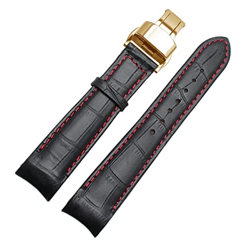 Bracelet de montre en cuir véritable 22mm embout incurvé Schik boucle papillon pour homme