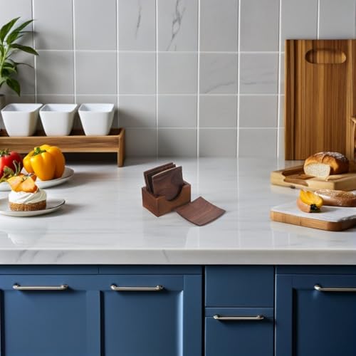 Dessous de verre carrés en noyer massif HOMSFOU avec support élégant - 6