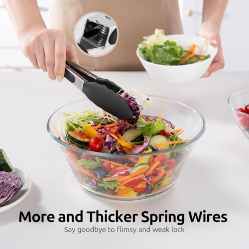 U-Taste 18cm Heat Resistant Kitchen Tongs: Silicone Cooking Tong with Firm Sealed Non-Stick Tips & Ergonomic 18/8 Stainless Steel Handle for Serving (Black) - Image 8
