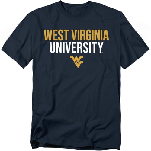West Virginia University Official Stacked Unisex Adult T Shirt Navy Large