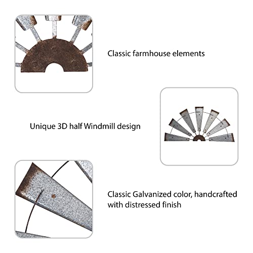 Glitzhome 32" Rustic Galvanized Metal Half Windmill Wall Sculpture Farmhouse Wall Art Home Decor, Silver #TOP6