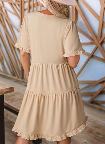 Image of Dokotoo Womens Summer Dresses 2026 V Neck A Line Short Sleeve Casual Ruffle Babydoll Mini Dress
