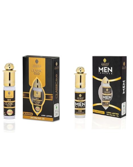 Al Ahmed Combo Offer Men In Black & CLASSIC OUDH| 100% Natural Fragrance, Alcohol Free Pure and Natural Long Lasting Attaer For Unisex Men & Women | Artisanal Perfume Oil (6ml + 6ml)