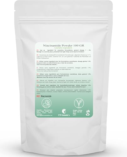 Niacinamid-Pulver 100 g (Vitamin B3, Nicotinamid, Vitamin PP) – geeignet für ein breites Spektrum kosmetischer Anwendungen in der Haut- und Haarpflege