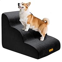 Gimars Hundetreppe mit 30D Hochdichtem Schaum & Extra-Breiten Stabilen 3 Stufen 40 cm hoch, Abnehmbarem Waschbarer Bezug, Rutschfestem Boden, Tragbare Rampe für Kleine Hunde zu Sofa, Bett, Auto
