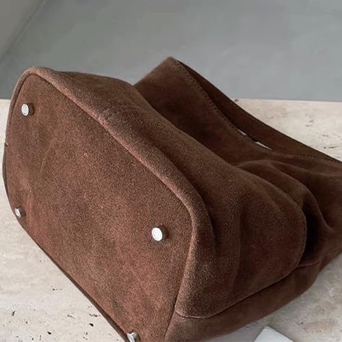 Bolso tipo Bucket marrón para mujer en gamuza sintética miniatura 4