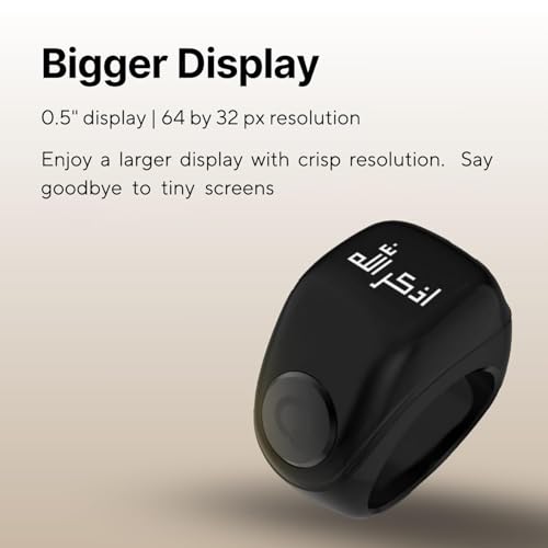 خاتم تسبيح ذكي بشاشة اوليد وتصميم مقاوم للماء بمعيار IPX67، عداد تسبيح وذكر رقمي وتذكير بأوقات الصلاة مع صندوق شحن و3 حلقات خواتم قابلة للتبديل (لون أزرق)