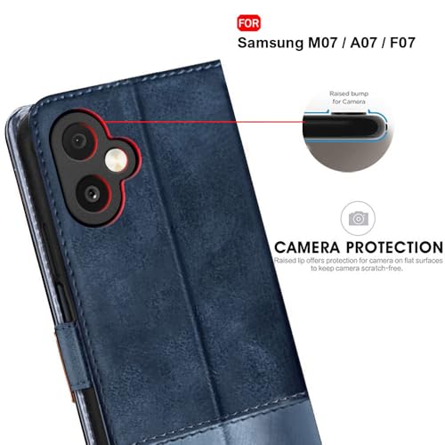 Image of TheGiftKart Flip Back Cover Case for Samsung Galaxy M07 / F07 | Dual-Color Leather Finish | Inbuilt Stand & Pockets | Wallet Style Flip Cover Case for Samsung M07 / F07 (Faux Leather, Blue & Sky)