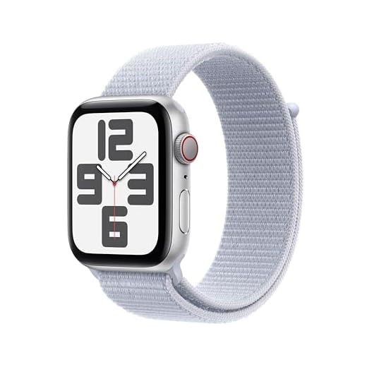 Apple Watch SE (2ᵉ gén) 44 mm GPS + Cellular Montre connectée avec Boîtier en Aluminium Argent et Boucle Sport nuée Bleue. Suivi activité et Sommeil, détection Accidents, Neutre en Carbone