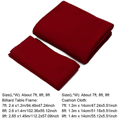 Pilarmuture Billiard Cloth Pool Table Felt, Fast Speed Pool Cloth, Table Ball Speed Cloth,Billiard Snooker Cloth Felt For 7/8/9 Mat Strips Bar Hotel Professional Durable Pool Table Cloth(Red,8Ft) #TOP3