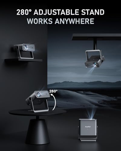 Image of [Officially-Licensed App & Auto Focus]Light Grey Smart Mini Projector with WiFi and Bluetooth, XuanPad 4K Support Movie Projector, Portable Native 1080P Outdoor Projector with 360 Stand