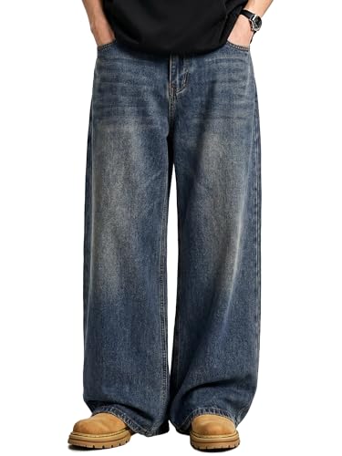 JMIERR Mens Baggy Wide-Leg Denim Jeans