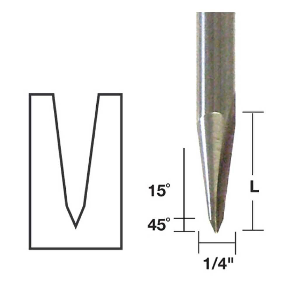 5075 Veining Router Bits | 45 and 15 Degree Solid Carbide | MLCS