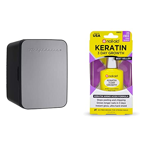 Frigidaire Portable 10L, 15-can Mini Fridge Brushed Stainless Rugged Refrigerator, EFMIS188-SS & Nail-Aid Keratin 3 Day Growth Nail Treatment & Strengthener, Clear, 0.55 Fl Oz