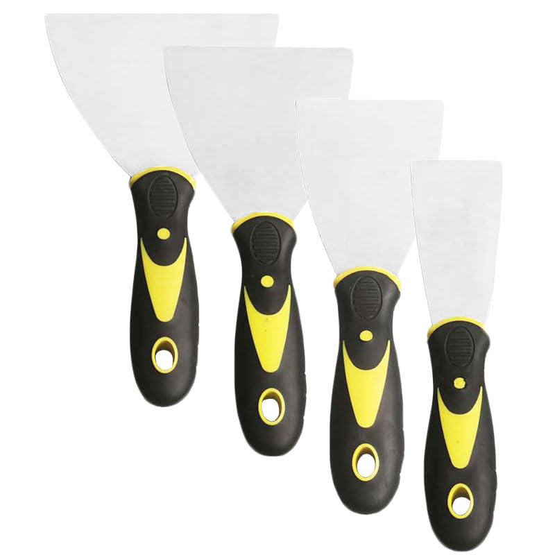 4 Pack Paint Wallpaper Scraper Set 2 3 4 5 Stainless Steel Paint Scraper Set with Soft Handle Plastering Tools for Drywall