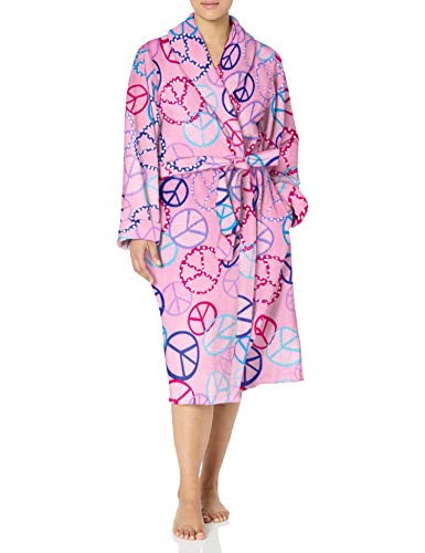 Casual Moments Women's Plus Size 48" Wrap Robe, Peace Sign Print, 1X