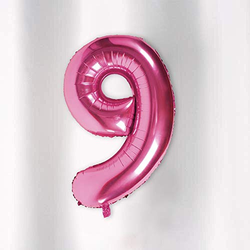 Image of AMFIN 15 Inch 9 Number Foil Balloons for 9th Birthday Baby Girl Party Decorations Balloon, Wedding Anniversary Decoration Items - Pink