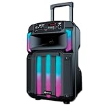 Denver TSP-330K Trolley Party Lautsprecher – 8' Bass, 1,5' Hochtöner, 300W Max, LED-Lichteffekte, Bluetooth 5.3, TWS, USB/SD, AUX, FM Radio, mit Fernbedienung