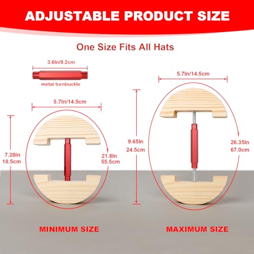 Image of Hat Stretcher for Fitted Hats, Cowboy Hat Stretcher Fitted Hat 7 to 8 1 /2, Adjustable Wooden Hat Jack Stretcher Fits All Caps