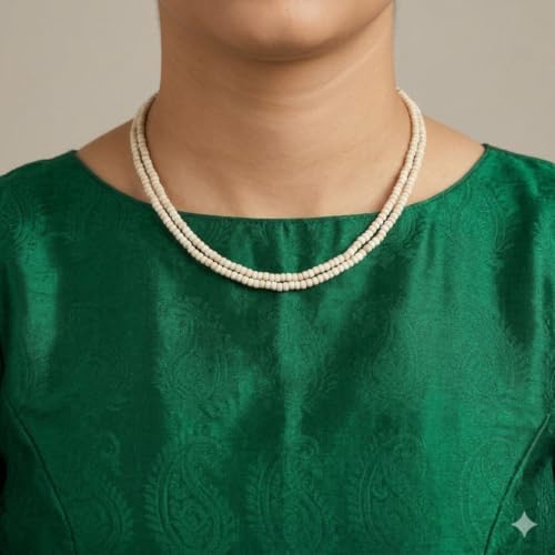 Image of Original Tulsi Mala Necklace for Men & Women | Pure Tulasi Kanthi Mala | Holy Basil Wooden Neck Chain for Meditation, Hare Krishna Devotees, Japa, Puja & Daily Spiritual Wear (White, Gol Dana, 32, Inches)