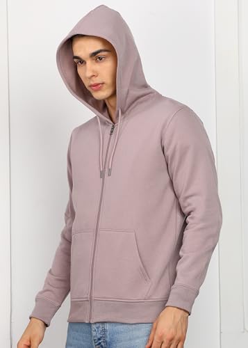 Image of Alan Jones Clothing Men's Solid Zipper Hooded Sweatshirt | Ribbed Hem, Lined Hood, Side Pockets, Durable Zip | Multiple Colors