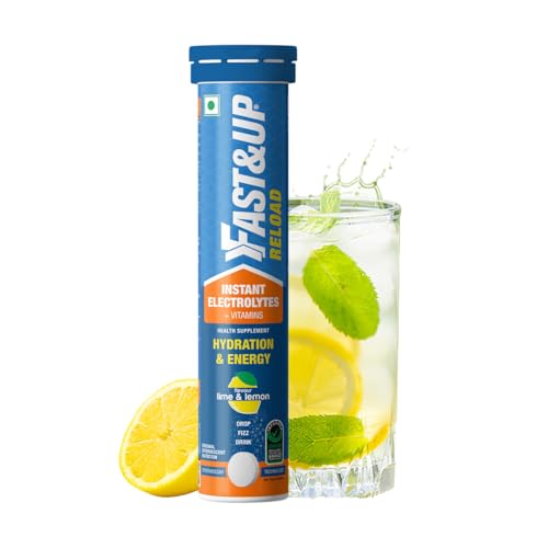 FAST&UP Reload - Electrolyte Energy Drink - Sports Nutrition Electrolyte Drink - Effervescent Tablets for Running & Cycling- 20 effervescent Tablets - Lime and Lemon Flavour
