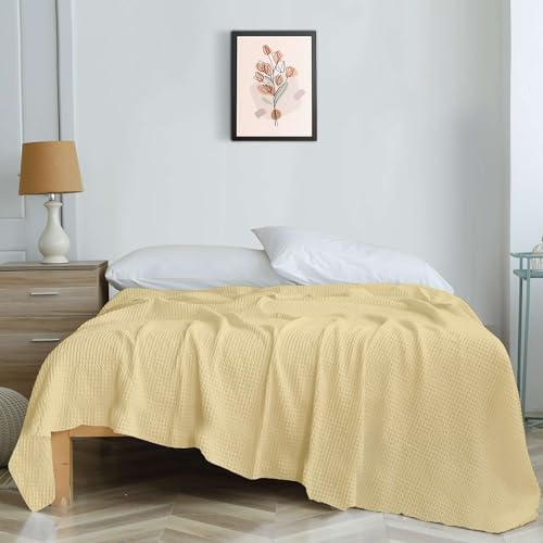 Image of Super Soft & Breathable 100% Microfiber Waffle Blanket - Throw Blanket and Quilt for Bed & Sofa 30x40 Size - Pastel Yellow