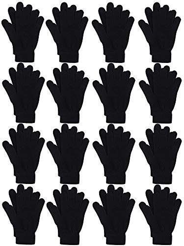 Cooraby 16 Pairs Adult Winter Knitted Magic Gloves Full Fingers Stretchy Warm Gloves for Men, Women or Teens (Teens, Black)