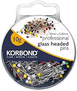Korbond 10g Professional 30mm x 0.6mm Glass Headed Approx. 100 Pins in Reusable Storage Case  Best for Quilting, Sewing, Dressmaking, Pattern Cutting, Applique, Crafting, Multi-Colour, 1 Inch