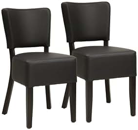 METRO Professional Silla de Comedor Tapizada Jack, Conjunto de 2 Sillas de Restaurante, Madera de Haya/Cuero Artificial, Capacidad de Carga de 110 kg, Negro