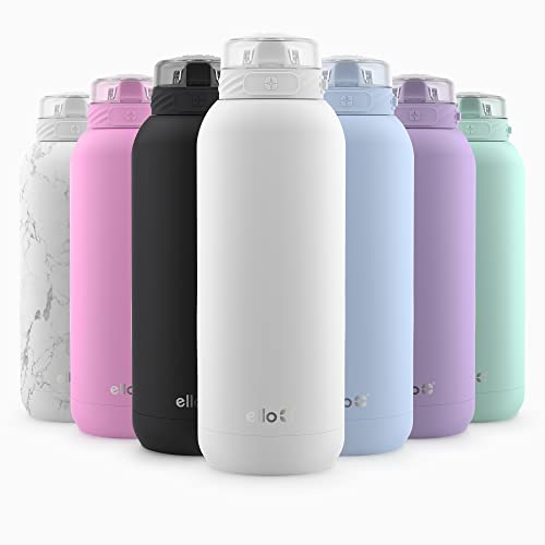 Ello Cooper 18oz Kids Stainless Steel Water Bottle with Straw and Carry Handle, Double Walled and Vacuum Insulated Metal, Leak Proof Locking Lid with Soft Silicone Spout, Reusable, BPA Free, White