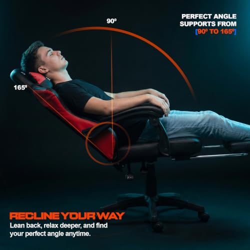 Image of DROGO Pulse Ergonomic Gaming Chair | High Back Office Computer Chair with Premium PU Leather, Adjustable Height & Linkage Armrest | Lumbar Support, 165 Recliner & Footrest | 1 Yr Warranty (Red)